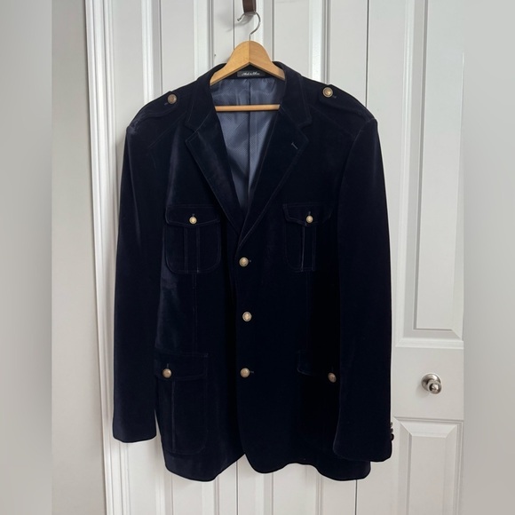 Inserch Navy Blue Velvet Blazer with Gold Buttons 4 XL - Picture 1 of 7